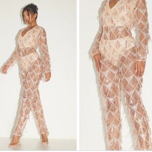 PrettyLittleThing Nude Sequin Jumpsuit